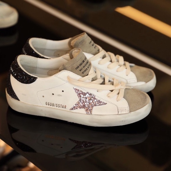 Golden Goose Superstar Sneaker White Leather/Taupe/Black/Mauve Glitter sz 37 NIB - Picture 1 of 14